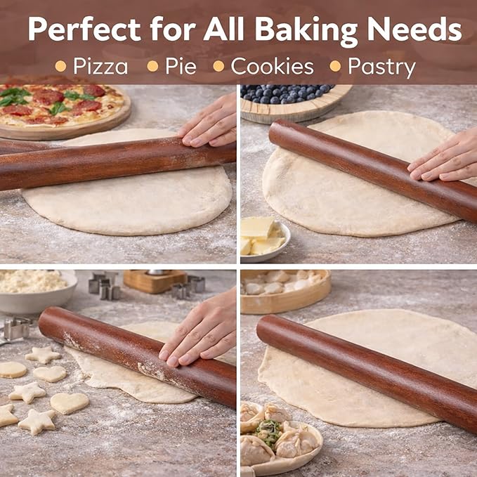 17 Inch French Rolling Pin, Wooden Dough Roller - Image 3