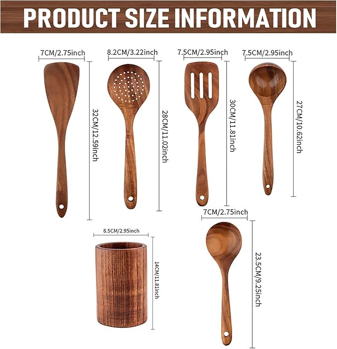6 PCS Wooden Cooking Utensils Set, Wooden Spoons - Image 2
