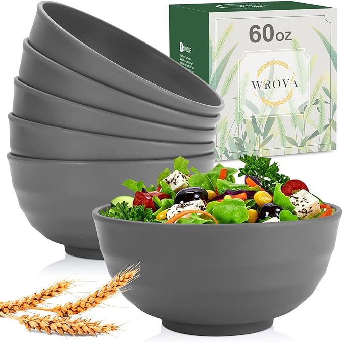 Wheat Straw Bowls Set 60 OZ Unbreakable Large Cereal Bowls Set of 6 Microwave by WROVA