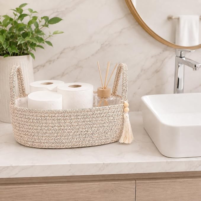 ABenkle Small Storage Basket, Jute Rope Woven Toilet Paper Tray Organizer - Image 5
