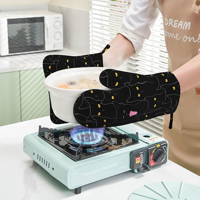 Fun Black Cat Oven Mitts and Pot Holders Set of 4 Silicone Heat Resistant Oven - Image 6