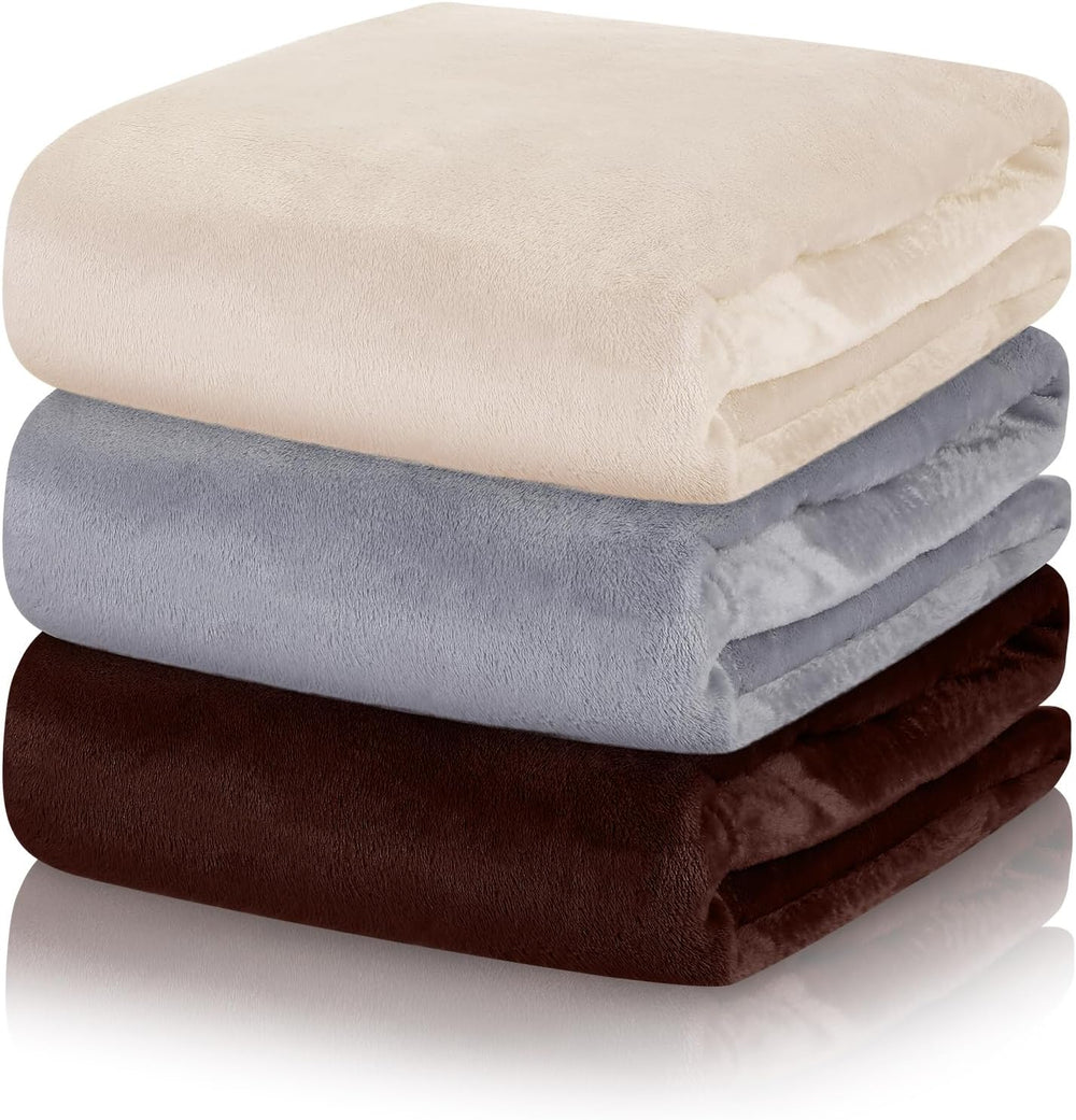 3 Pack Fleece Throw Blanket, Mixed Color, 60" X 80"