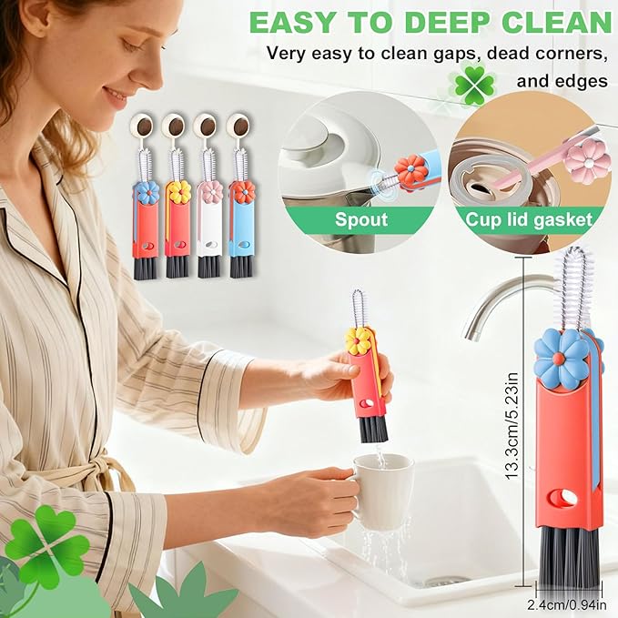 3 in 1 Cup Lid Cleaning Brush, Home Kitchen Crevice Brush, Portable Bottle - Image 2