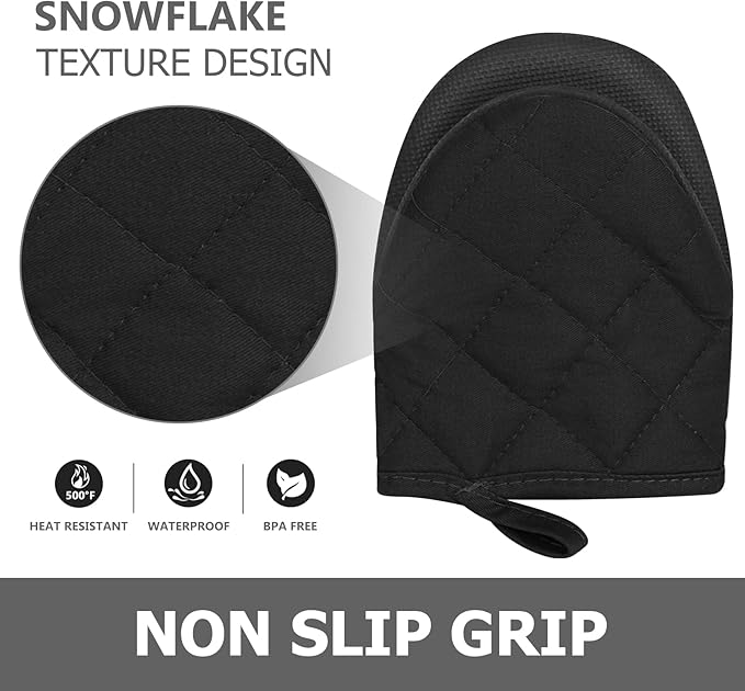 Short Oven Mitts, Heat Resistant 500°F, Silicone Grip Kitchen Gloves, Non-Slip - Image 4