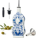 Ceramic Oil Dispenser 16oz, Square Blue and White Olive Oil Bottle by Unknown