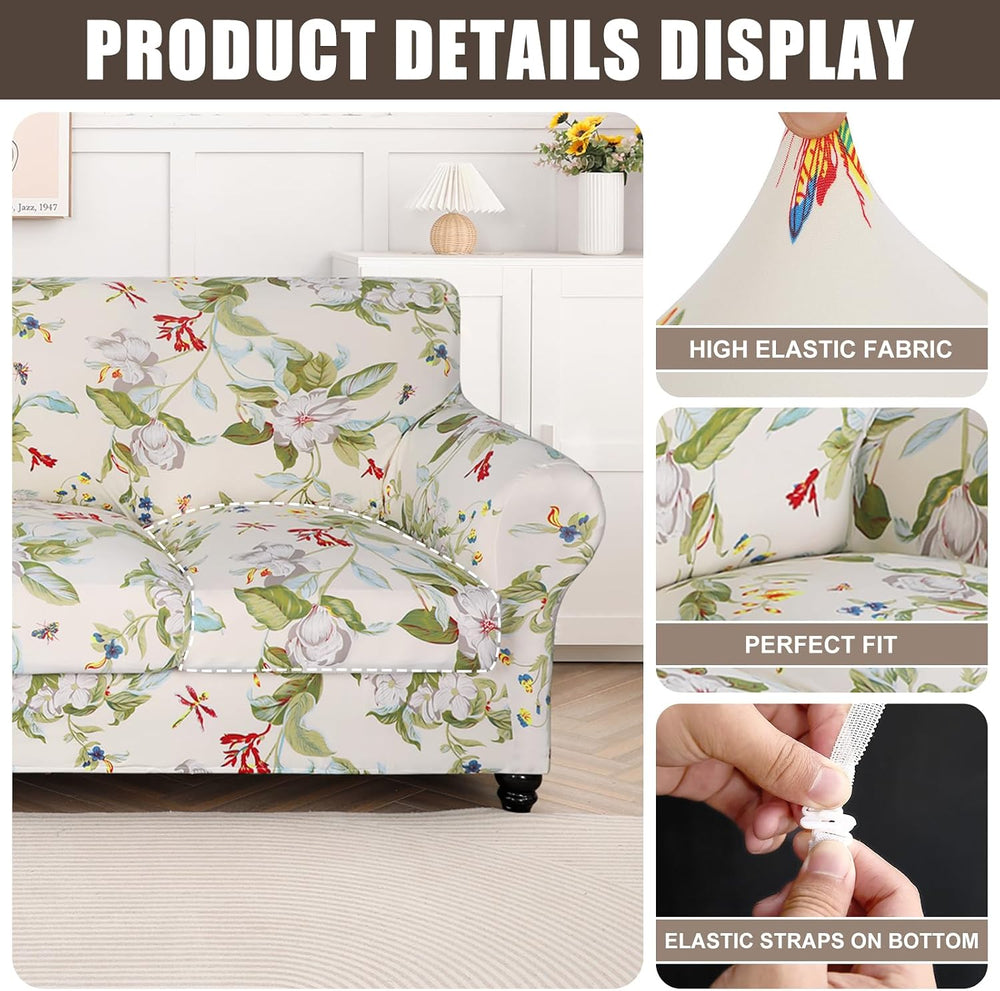 SearchI Stretch Sofa Cover Printed Couch Covers, Floral Pattern 2 Piece Armch...