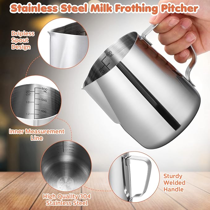 Irenare 2 Pcs Milk Frothing Pitcher 12 Oz and 20 Oz Stainless Steel Milk - Image 3