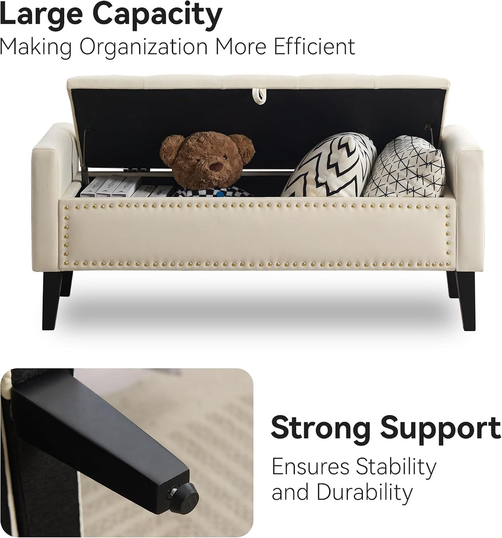 WUTUTUEE 47" Velvet Storage Bench, Upholstered Bed Bench with Storage, E...