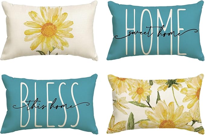 AVOIN colorlife Home Sweet Home Spring Summer Flowers Yellow Throw Pillow Covers by AVOINcolorlife