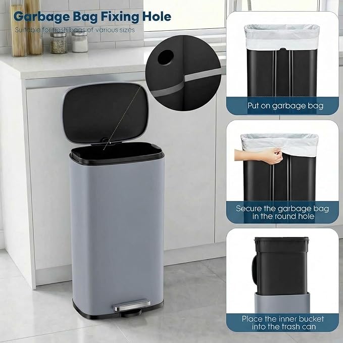 13.2 Gal Kitchen Trash Can, 50L Recycling or Garbage Bin, Brushed Stainless - Image 6