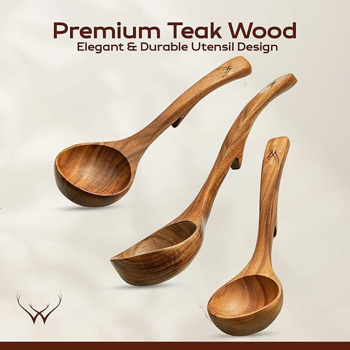 4Pcs Wooden Ladle Set – Teak Wood Soup Spoons - Image 2