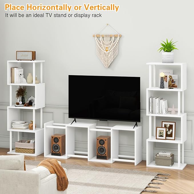 IBUYKE 5-Tier Tall Bookshelf,S-Shaped Geometric Bookcase, Wood Display Shelve...
