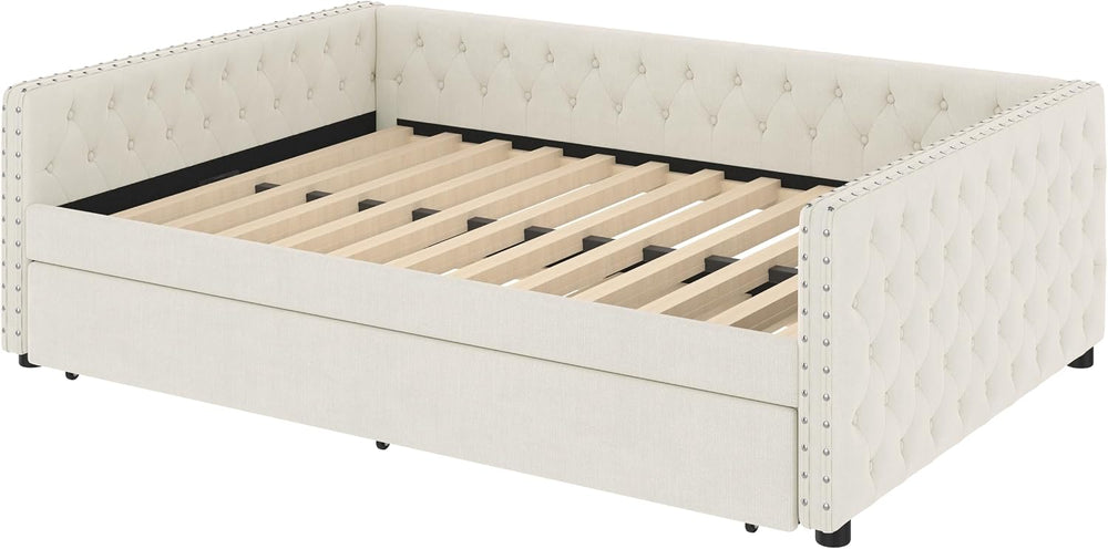 Full Size Upholstered Daybed, Tufted Sofa Bed Frame with Trundle, Corner Day ...