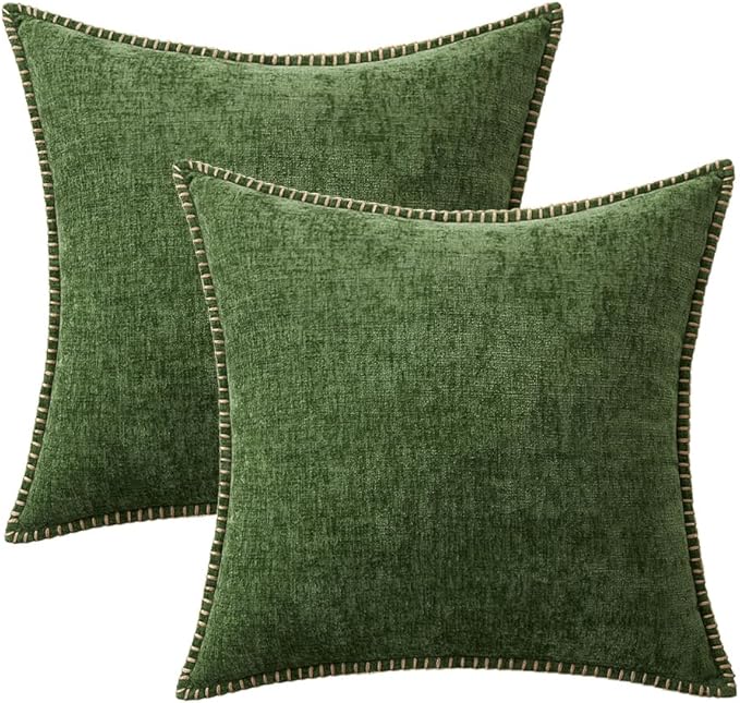 MIULEE Pack of 2 Pillow Covers 20x20 Inch Moss Green Farmhouse Decorative Throw - Image 6