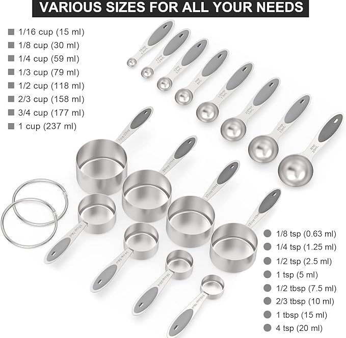 Measuring Cups & Spoons Set of 16, Wildone Stainless Steel Measuring Cups and - Image 2