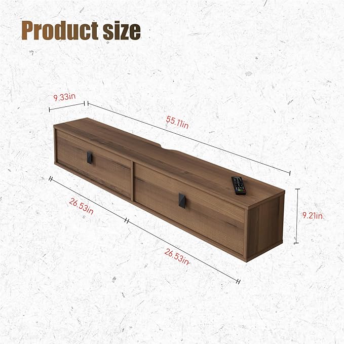 Solid Wood Floating TV Shelf, 55'' Wall Mounted TV Cabinet, Floating ...