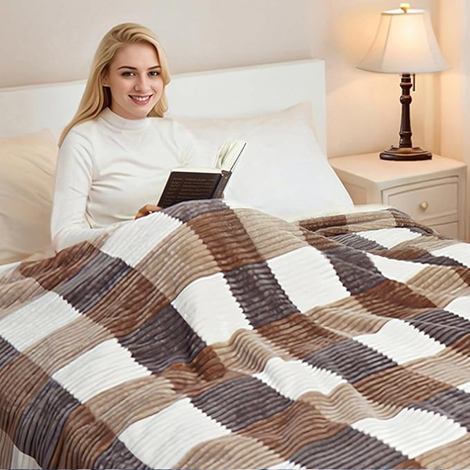 PU MEI Sherpa Blanket Twin Plaid Thick Bed Blanket, 60”*80” Super Soft Flannel - Image 5
