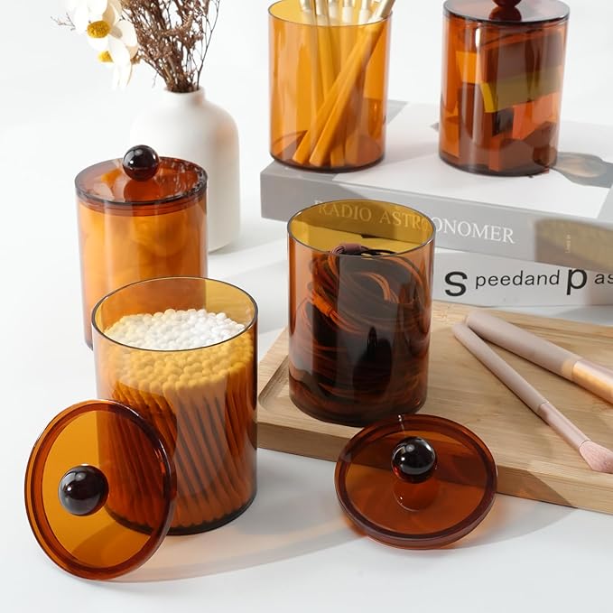 XIPENGKEJI 4 Pack Qtip Holder, Canister Apothecary Jar Set, Bathroom Jars - Image 7