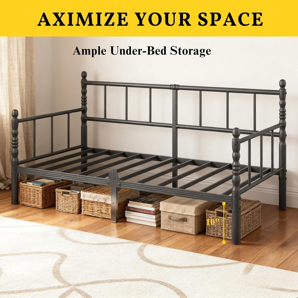 12 Inch Twin Metal Daybed Frame with Minimalist Modern Headboard