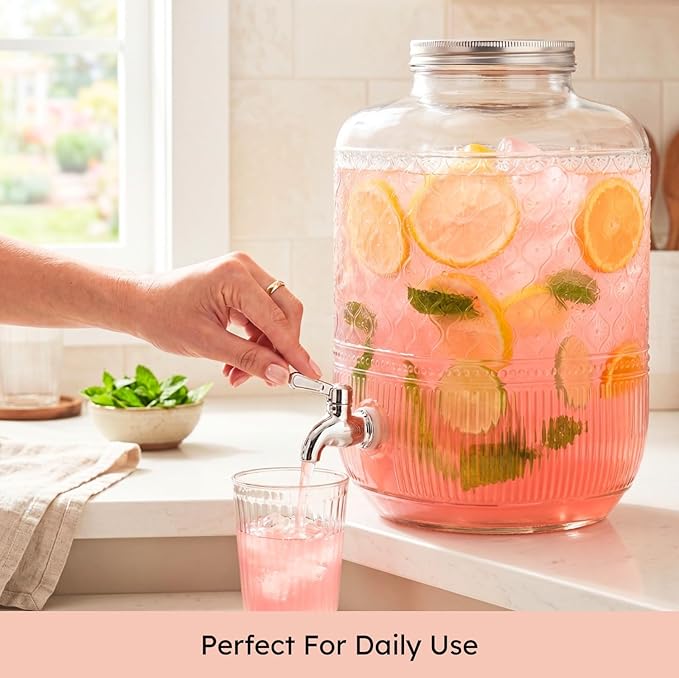 Godinger Drink Dispenser 2 Gallon, Large Glass Water Dispenser - Image 2
