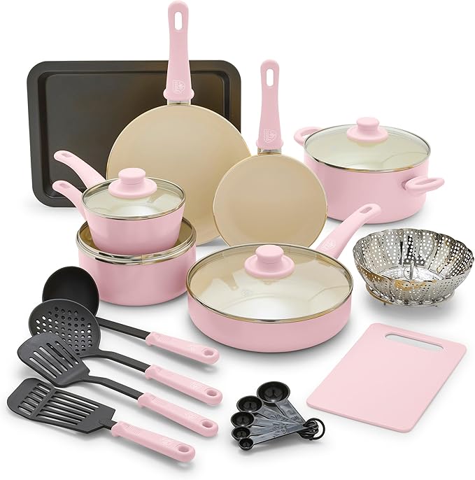 GreenLife Soft Grip Healthy Ceramic Nonstick 18 Piece Kitchen Cookware Pots and by GreenLife
