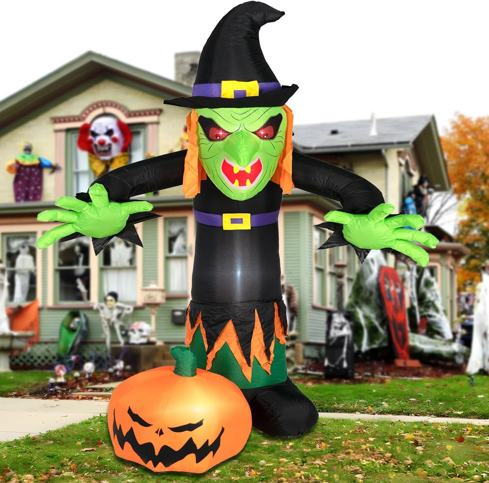 8FT Halloween Inflatable Witch Decorations Outdoor Built-in LED Lights