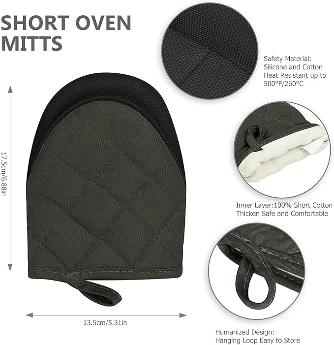 Short Oven Mitts, Heat Resistant 500°F, Silicone Grip Kitchen Gloves, Non-Slip - Image 2