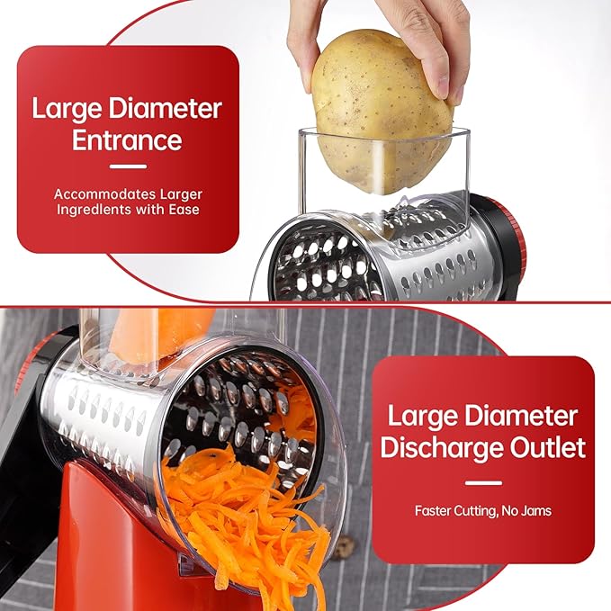 Rotary Cheese Grater with 4 Blades, Hand Crank Cheese Grater with Waffle Slicer - Image 4