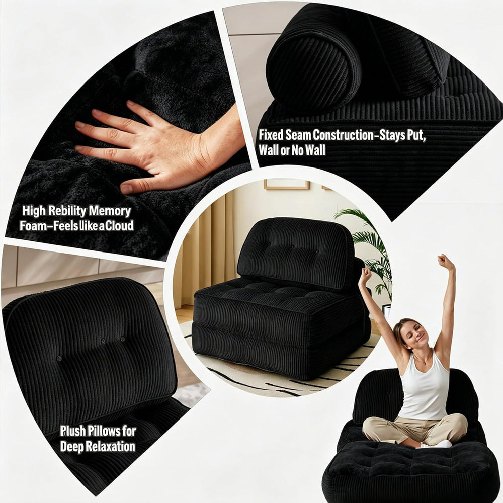 Folding Futon Sleeper Sofa Bed Chair, No Assembly, Black 2