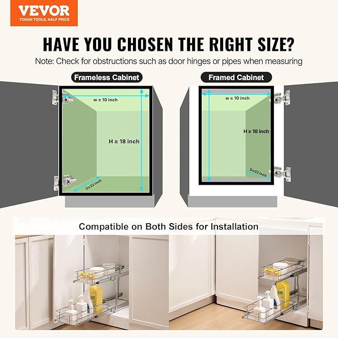 VEVOR Pull Out Cabinet Organizer, 8.5" W x 21" D x15.2 HHeavy Duty Slide Out - Image 2
