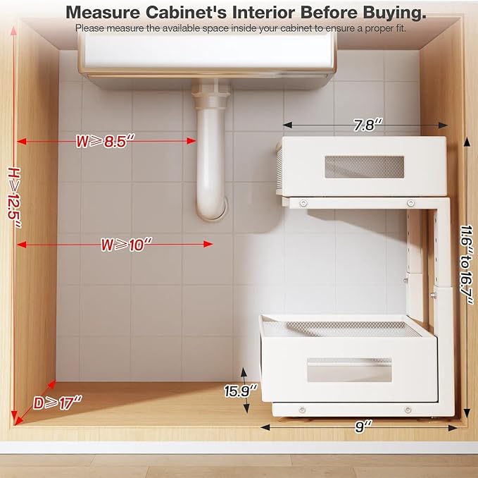 Under Sink Organizer, 2-Tier Dual Pull Out Cabinet Organizer Drawers - Image 2
