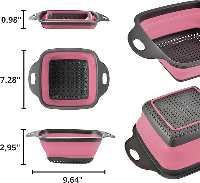 Pink Silicone Food Colander Kitchen – Small Collapsible Strainer - Image 2