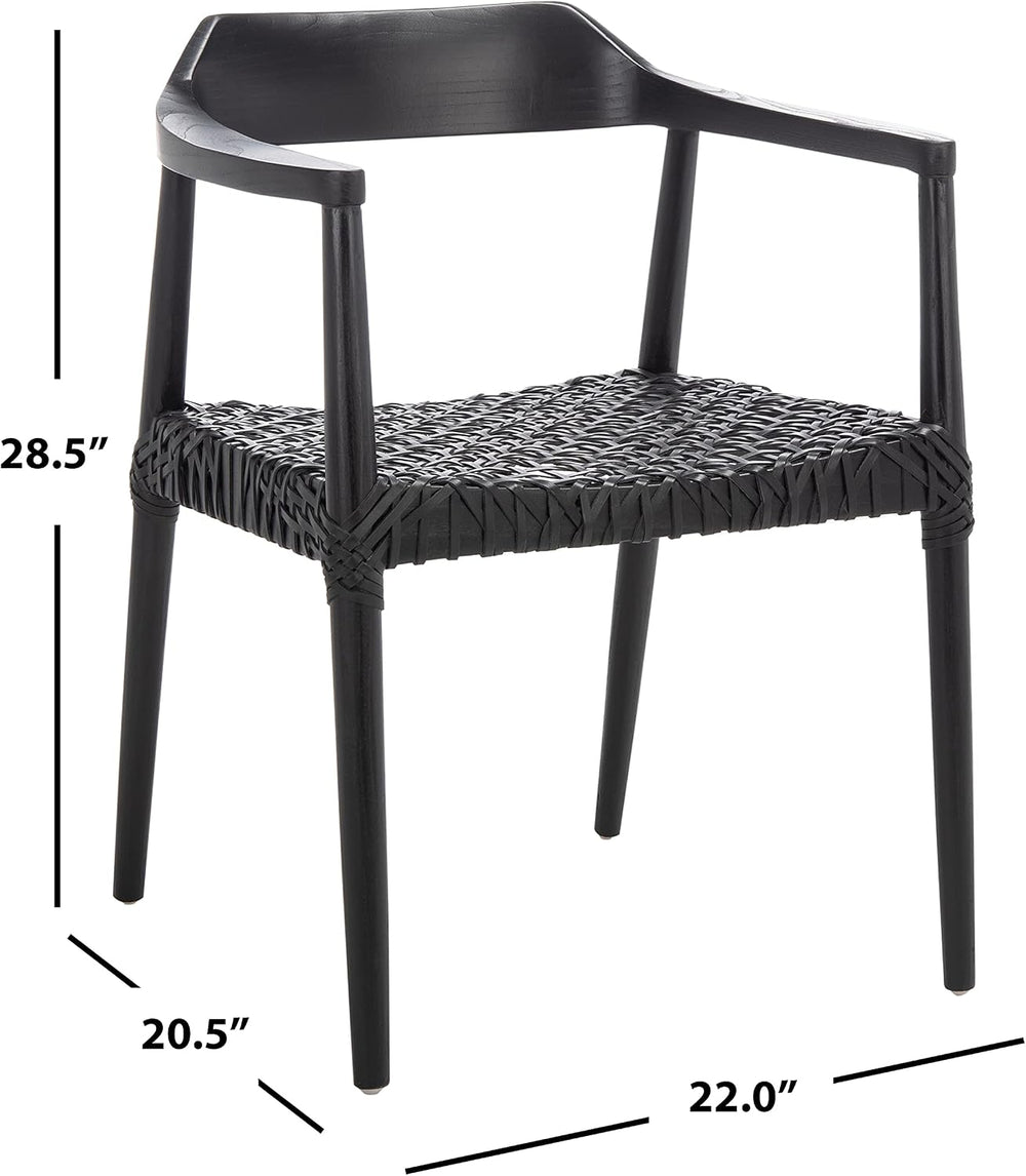 SAFAVIEH Munro Lther Wood Accent Chair, 20" Seat Mid-Century Black ACH1005B