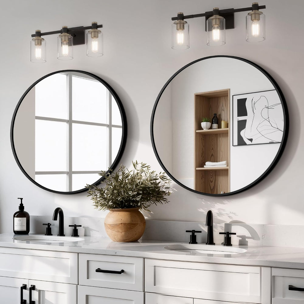Black Round Bathroom Mirror, 2 Pack 22” Vanity Circle Wall Mirror