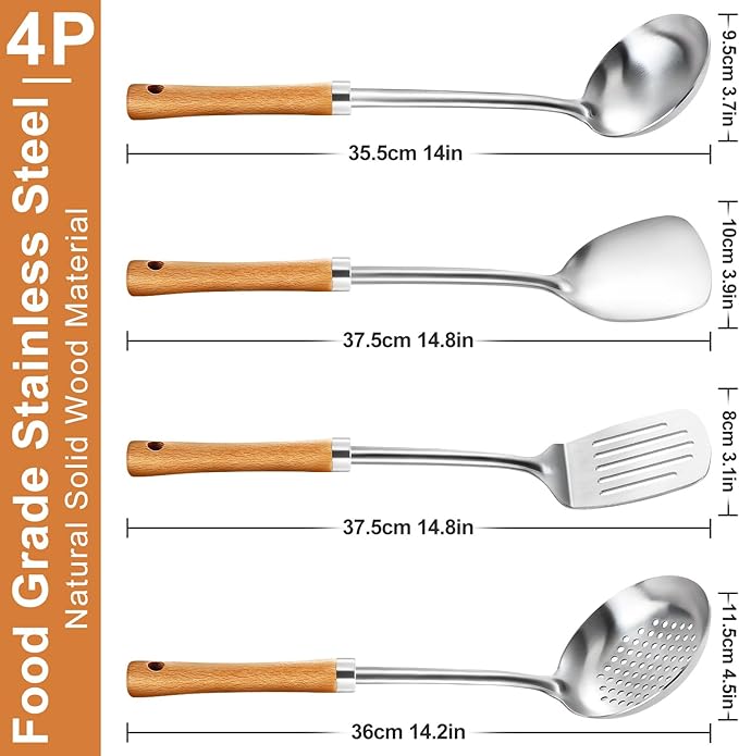 Pleafind 4-Pcs Cooking Utensils Set, Stainless Steel Kitchen Utensils - Image 2