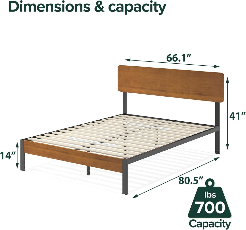 ZINUS Olivia Metal and Wood Platform Bed Frame / No Box Spring Needed / Wood ...