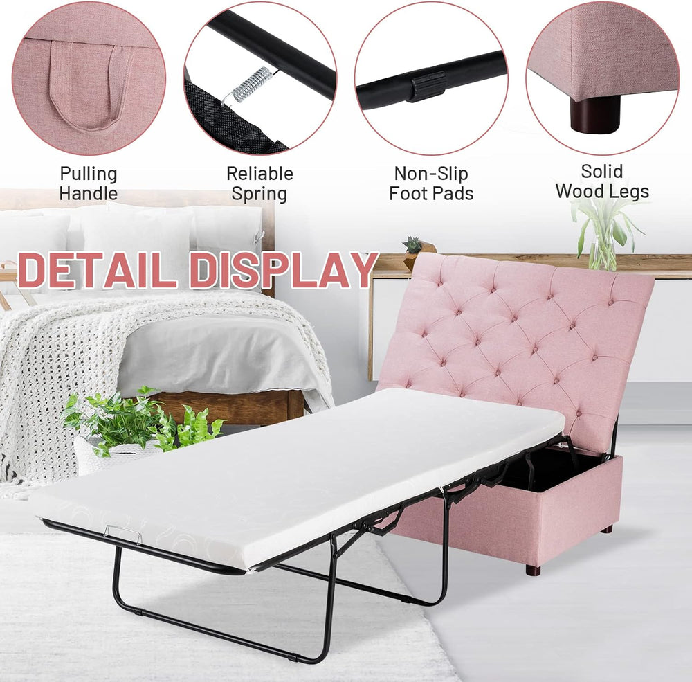 Folding Ottoman Chair Bed with Mattress & Metal Frame