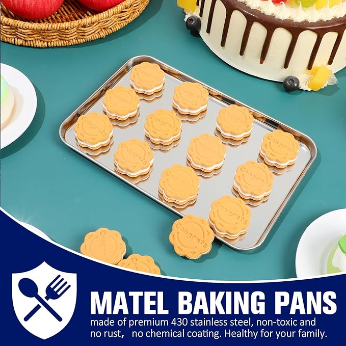 Mimorou 12 Pcs Baking Sheet Stainless Steel Cookie Small Metal Sheet Pans - Image 3