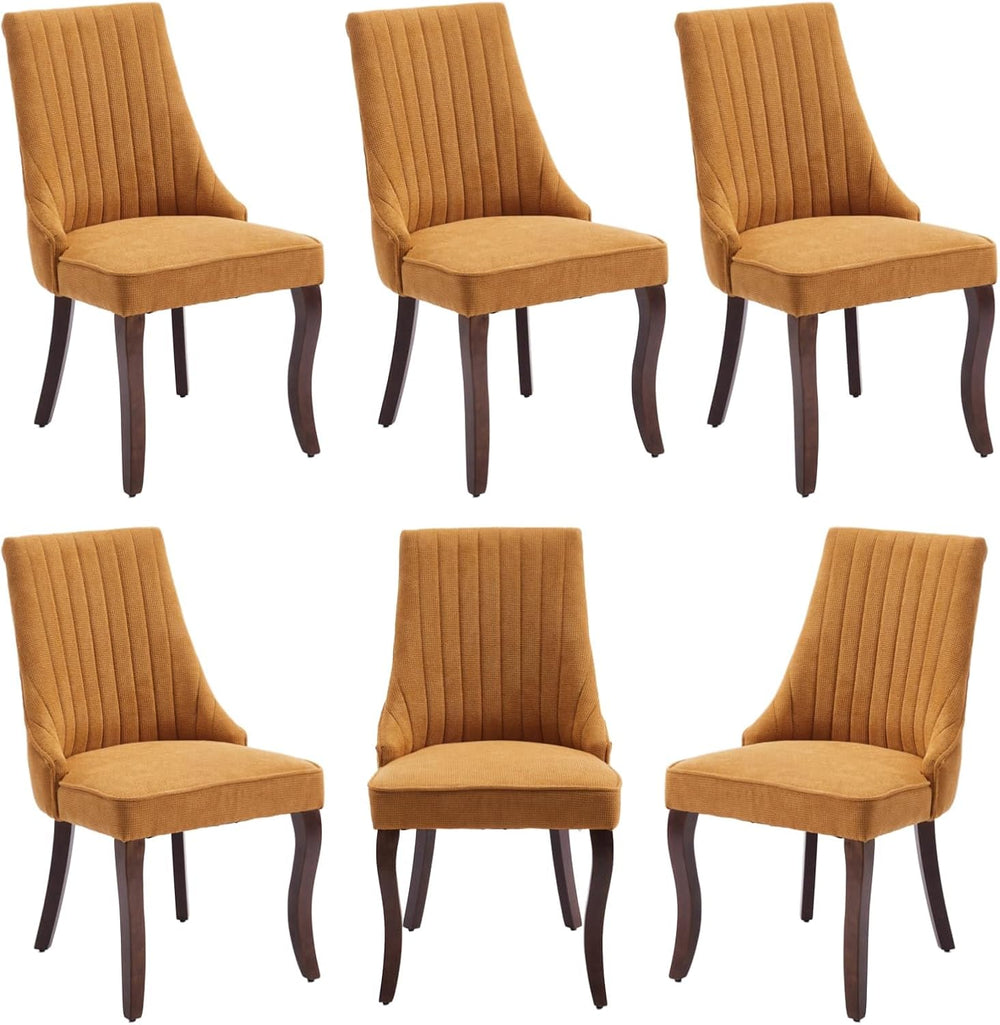 Linen Dining Chairs Set of 6,Comfy Fabric Upholstered Accent Chairs for Kitch...