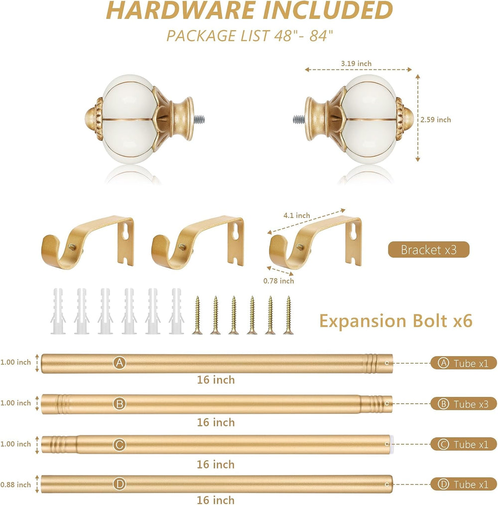 Ceramic Curtain Rods for Windows 48 to 84 Inch 1 Inch Adjustable