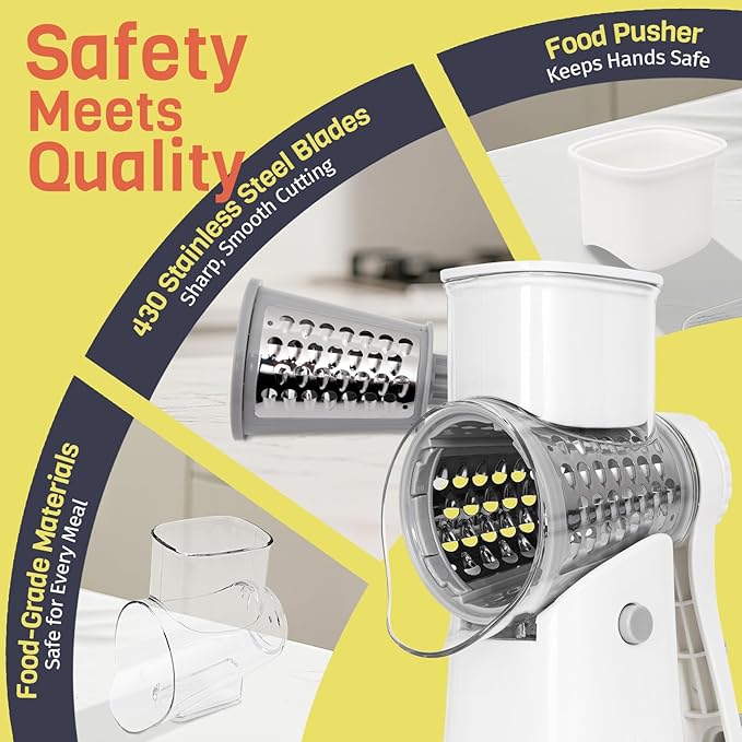 5-in-1 Rotary Cheese Grater Hand Crank, Vegetable Slicer Shredder - Image 6