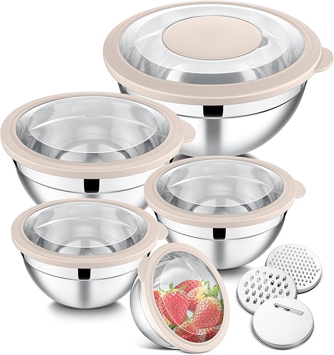 E-far Mixing Bowls Set of 5, Stainless Steel Salad Mixing Bowl by E-far