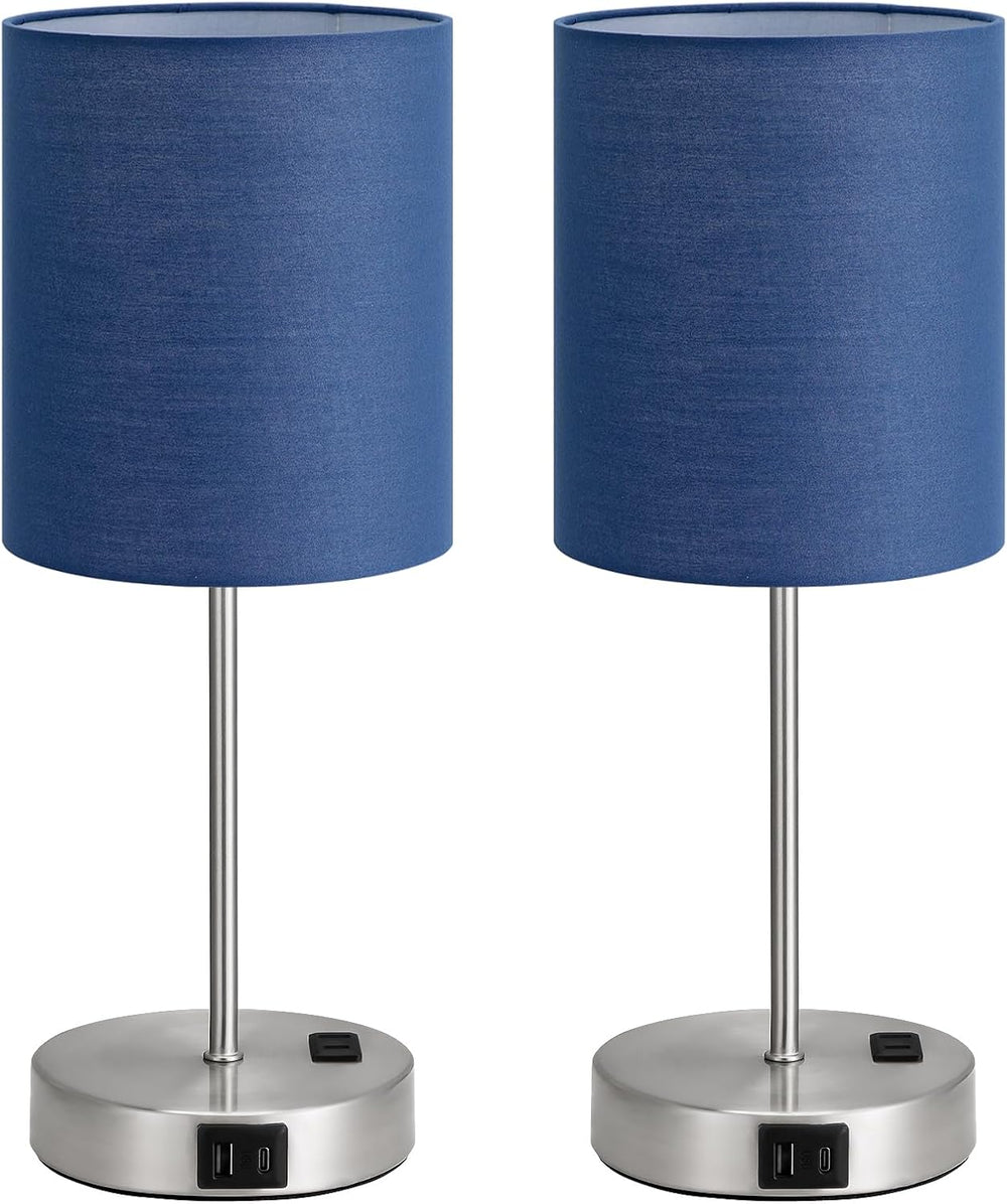 Fenmzee Touch Lamps for Bedroom Set of 2 - Dimmable, USB C+A, AC Outlet