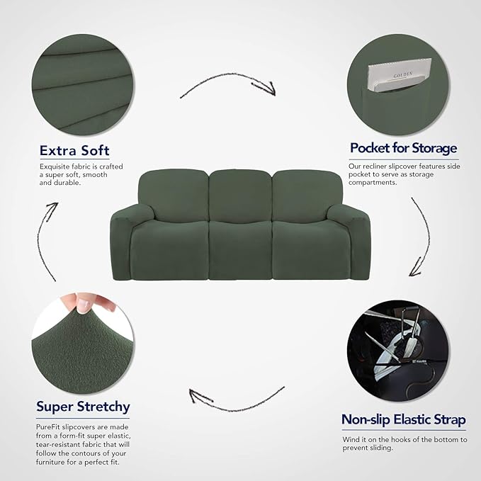 PureFit Super Stretch 3 Seats Recliner Chair Sofa Couch Cover - Image 3