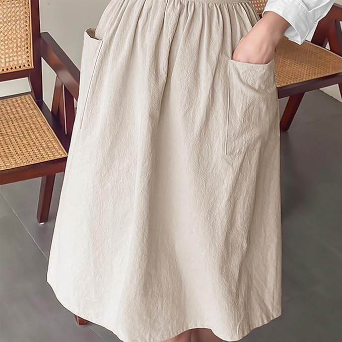 Cotton Linen Half Apron for Women Vintage Waist Apron Ruffle Plain Bright Color - Image 2