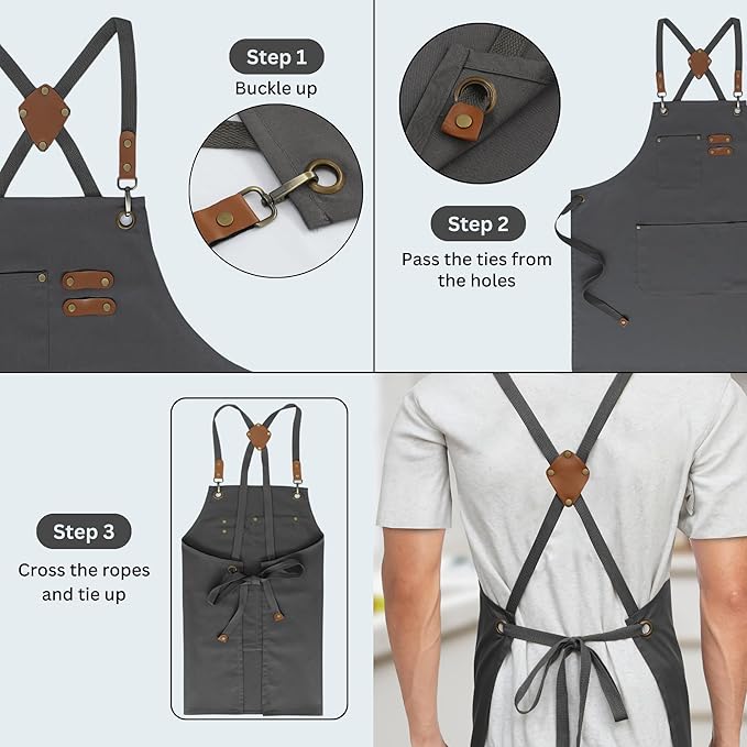 RUVANTI Work Aprons for Men, Oil & Water Repellent, PolyCotton Cross Back - Image 4