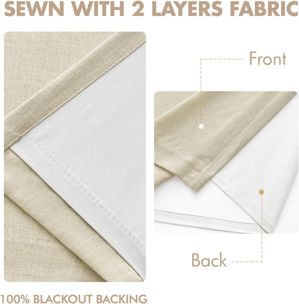 MIULEE Cream Pinch Pleated 100% Blackout Linen Curtains 40x108 Inches