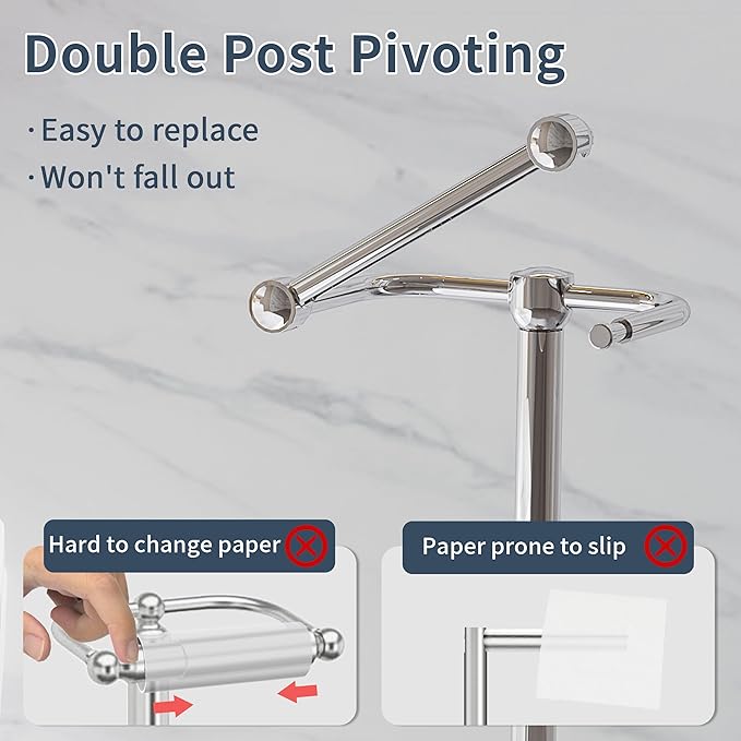 RARXTR Toilet Paper Holder Stand, Post Pivoting Design Free Standing Toilet - Image 3