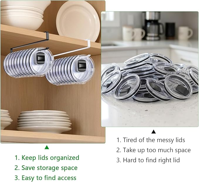 4 Pack Tumbler Lid Organizer, Cup Lid Holder Holds 12 Lids Each Under Cabinet - Image 5