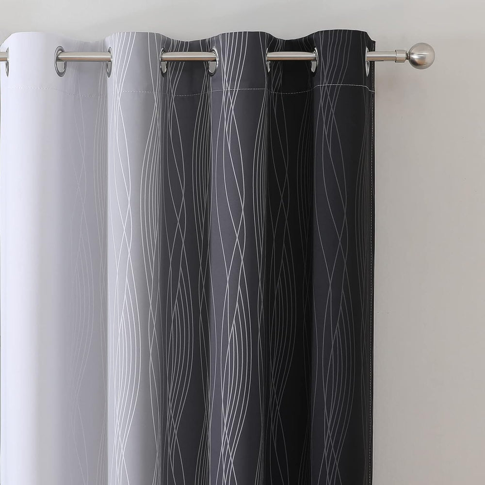 Black and Greyish White Ombre Blackout Curtains for Bedroom 52x84 Inch Long